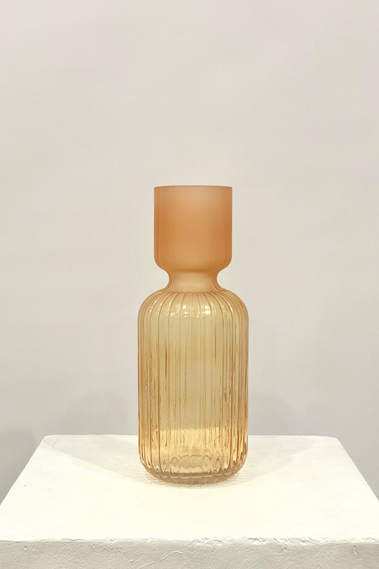 Amber Ribbed Tall Vase 8x30cm (Amber Orange)