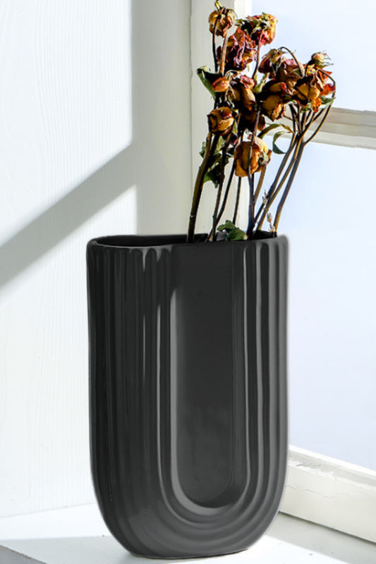 U-Shape Matte Ceramic Vase - 24cm (Black)