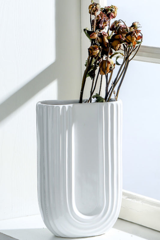 U-Shape Matte Ceramic Vase - 24cm (White)