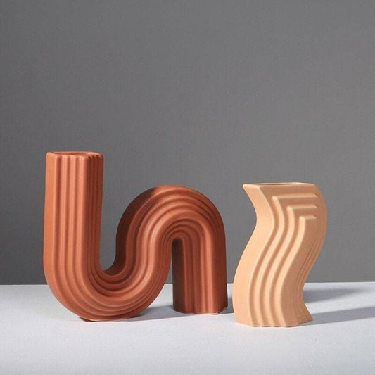 Wave Ceramic Vase - 20cm (Peach)