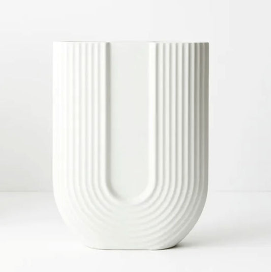 U-Shape Matte Ceramic Vase - 24cm (White)